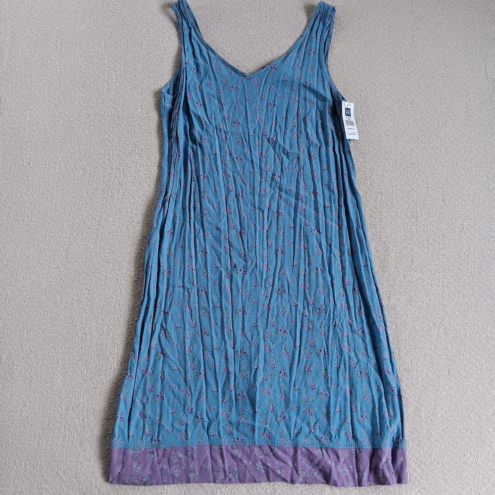 GAP Blue Floral Tank Dress with Purple Hem